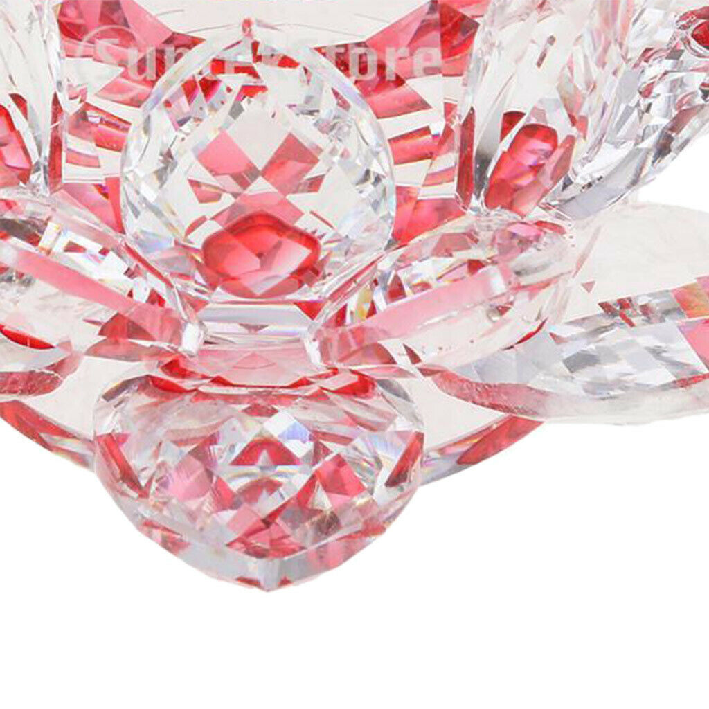 2pcs Crystal Lotus Flowers Crafts Buddhist Feng Shui Ornaments Red & Blue