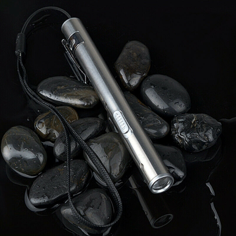 Portable LED Flashlight Pocket LED Lamp USB Rechargeable Stainless Steel Sliver