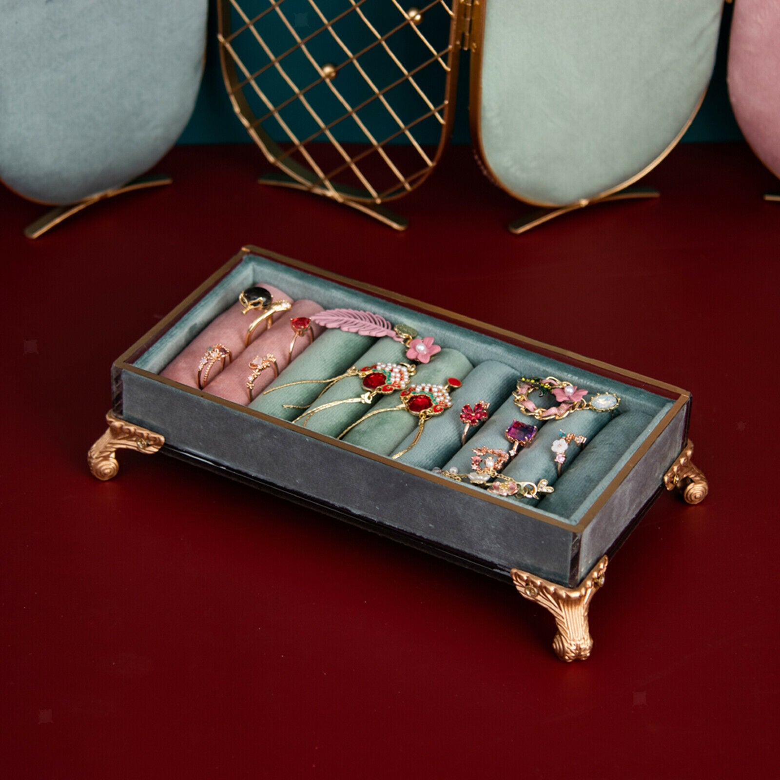Velvet Jewelry Ring Display Storage Box European Style Ring Holder Bracelet