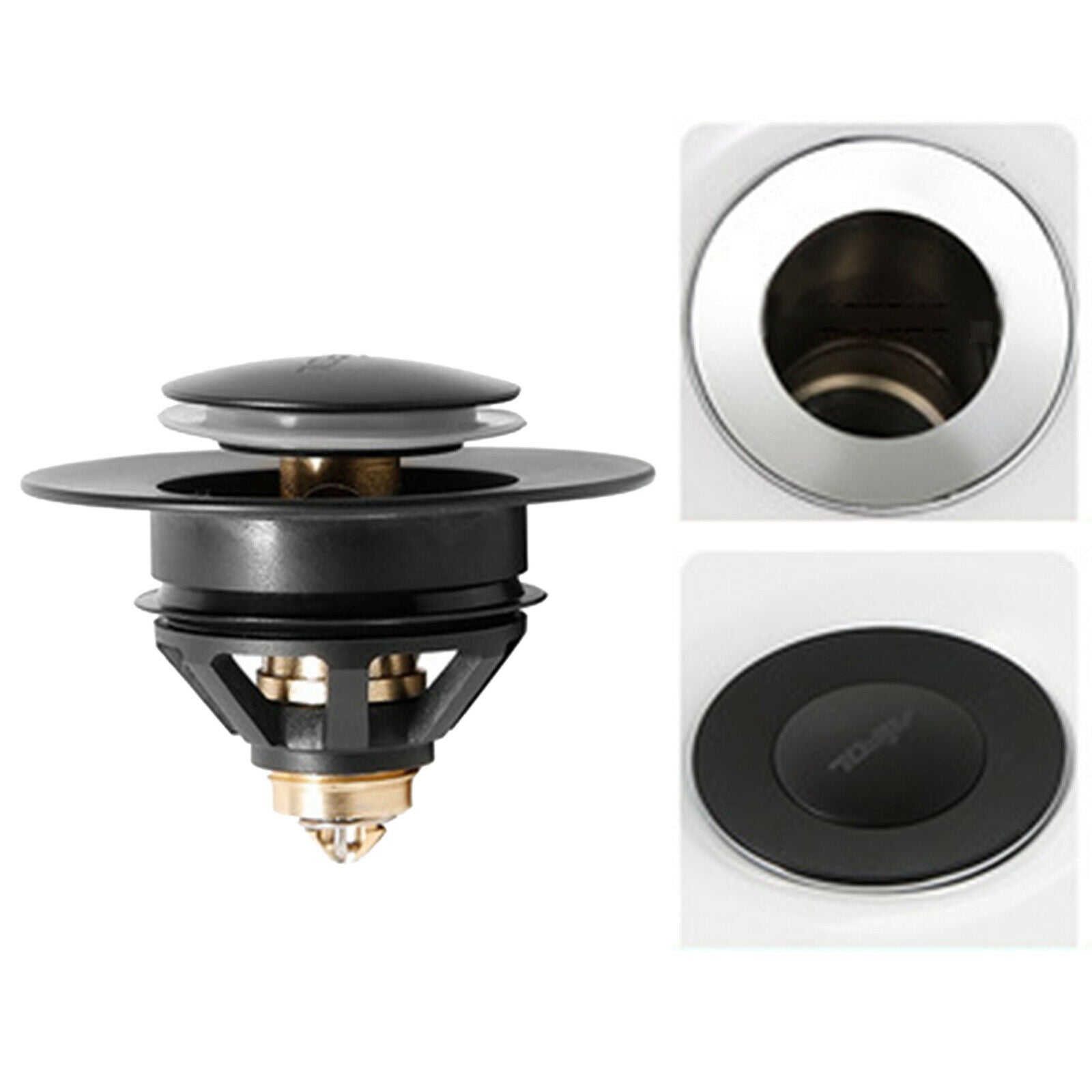 2-in-1 Wash Filter Sink Bathtub Plug with Basket Bathroom 37 to 40mm Black
