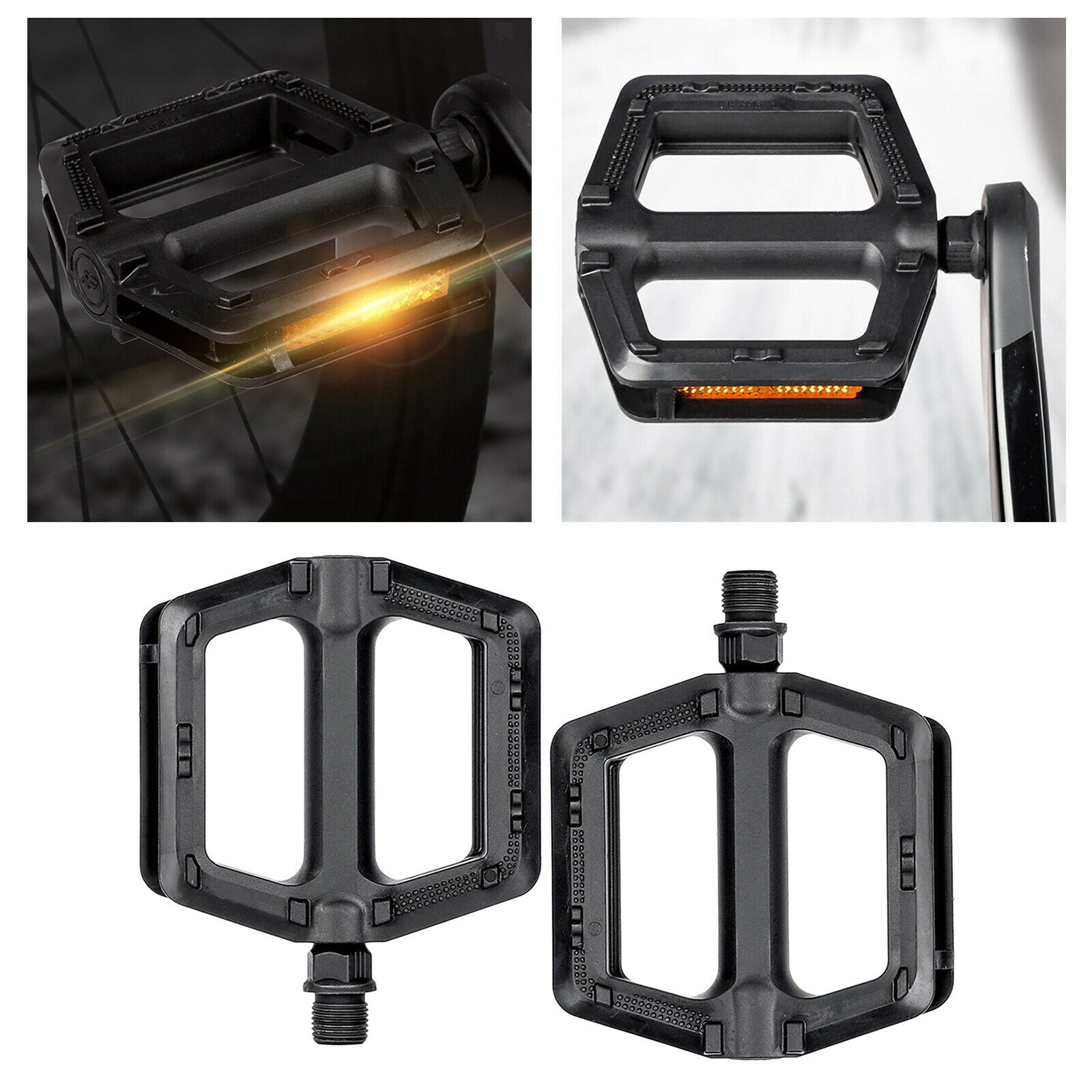 1 PAIR BIKE  PEDALS BLACK CYCLE BMX MOUNTAIN BIKE with REFLECTORS 9/16"