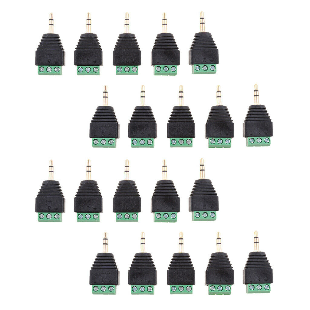 20 packs of 3.5 mm stereo audio plug to 3 screw AV connection socket