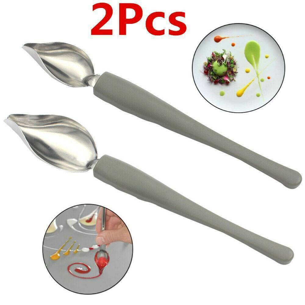 2x Chef Valon Sauce Plating Art Pens Dish Coffee Draw Tool Stainless Steel Spoon