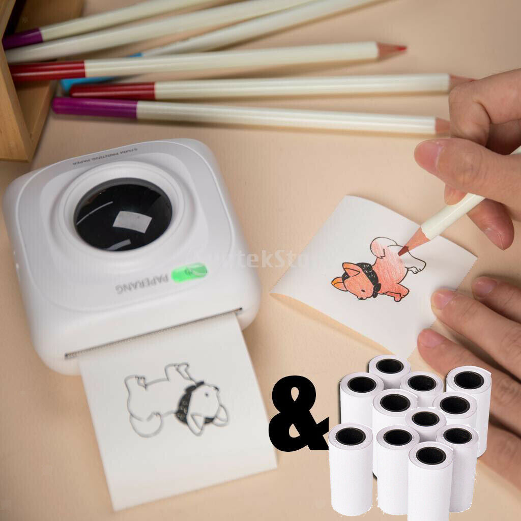 Pocket Thermal Printer Mini Photo Printer W/ 11 Rolls Paper 57*30mm