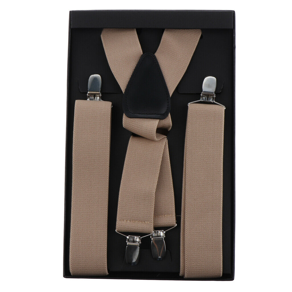 Men Adjustable Elastic Y Back Style with Strong Clips Pants Suspender Khaki
