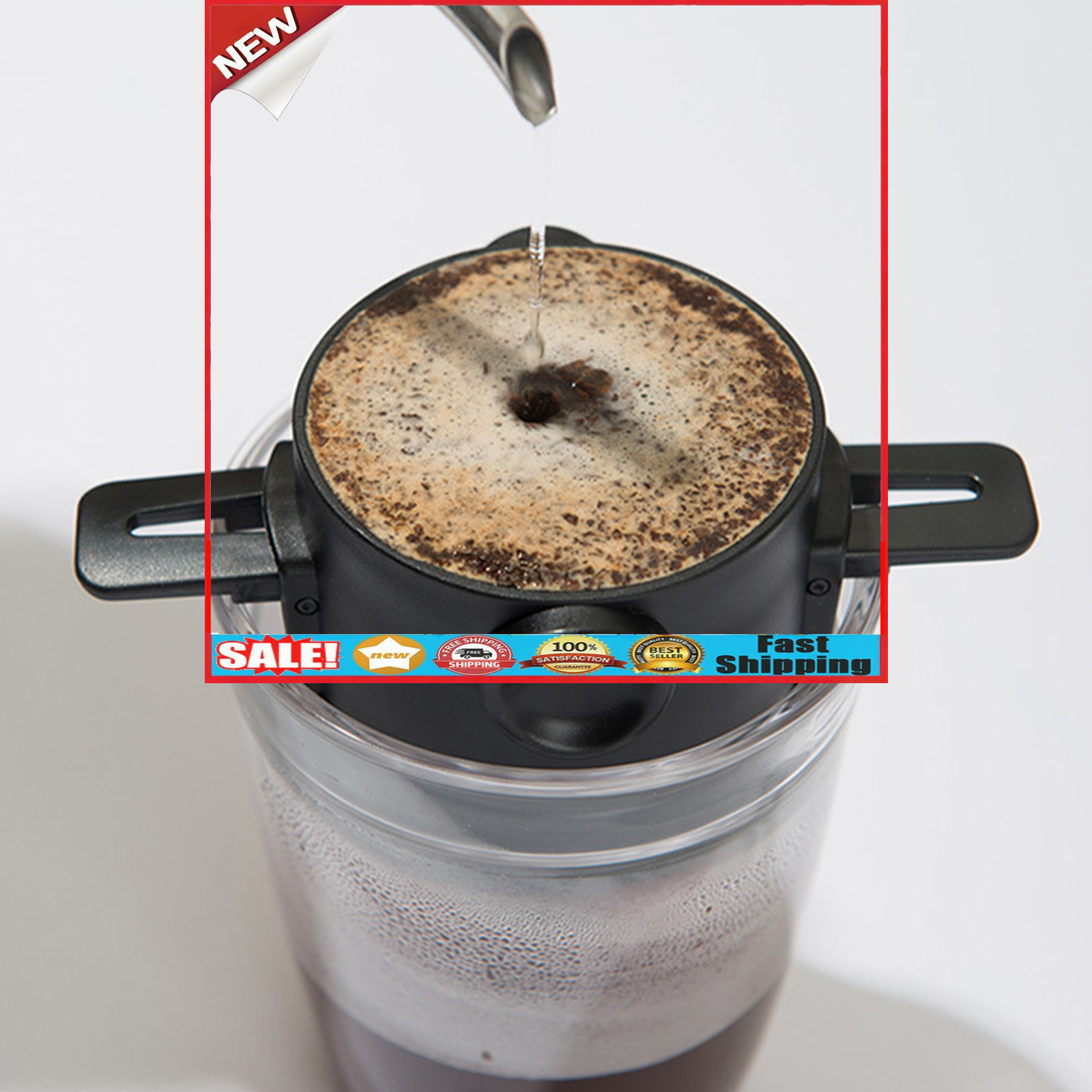 2pcs Stainless Steel Coffee Dripper Reusable Metal Pour Over Coffee Filter @