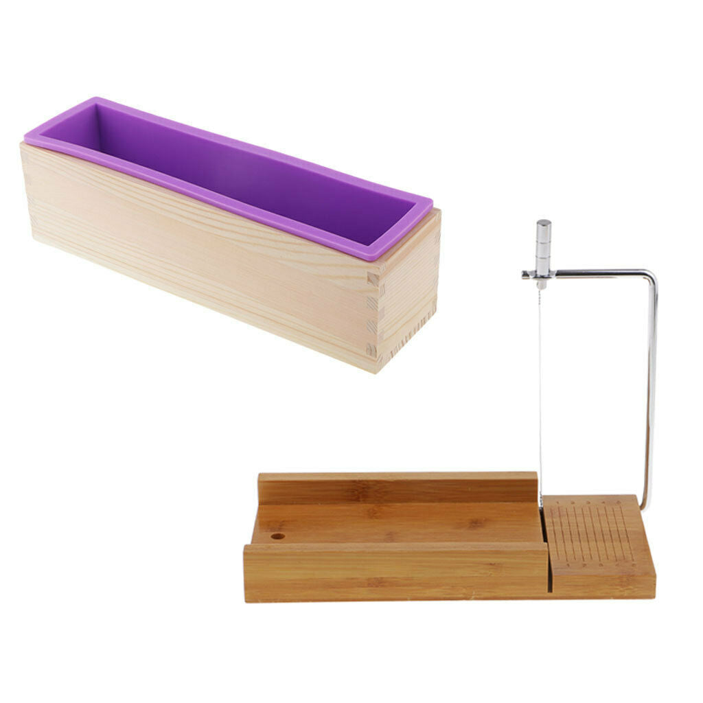 2x Wood Soap Cutter Mold Wire Slicer + DIY Silicone Soap Making Loaf Mould
