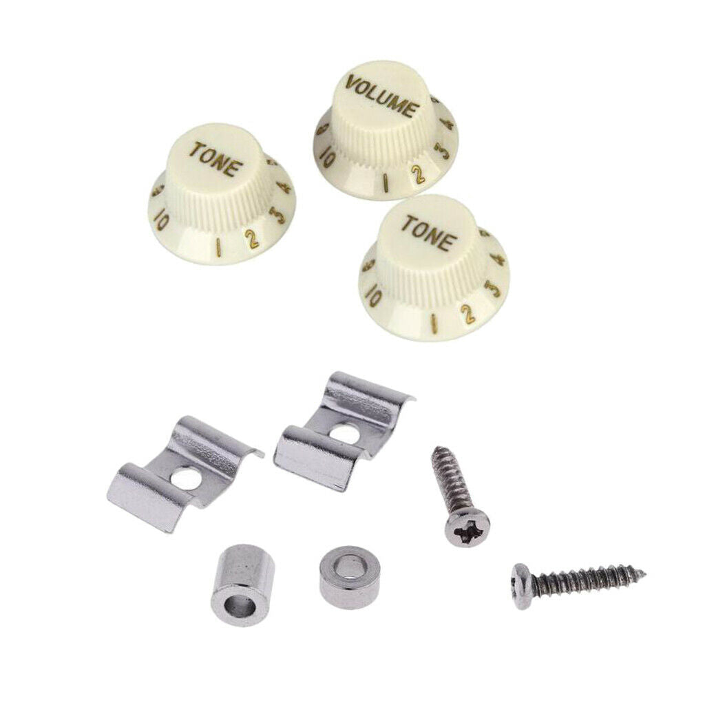 3pcs Guitar Tone Volume Control Knobs+2pcs Roller String Tree Guide Retainer
