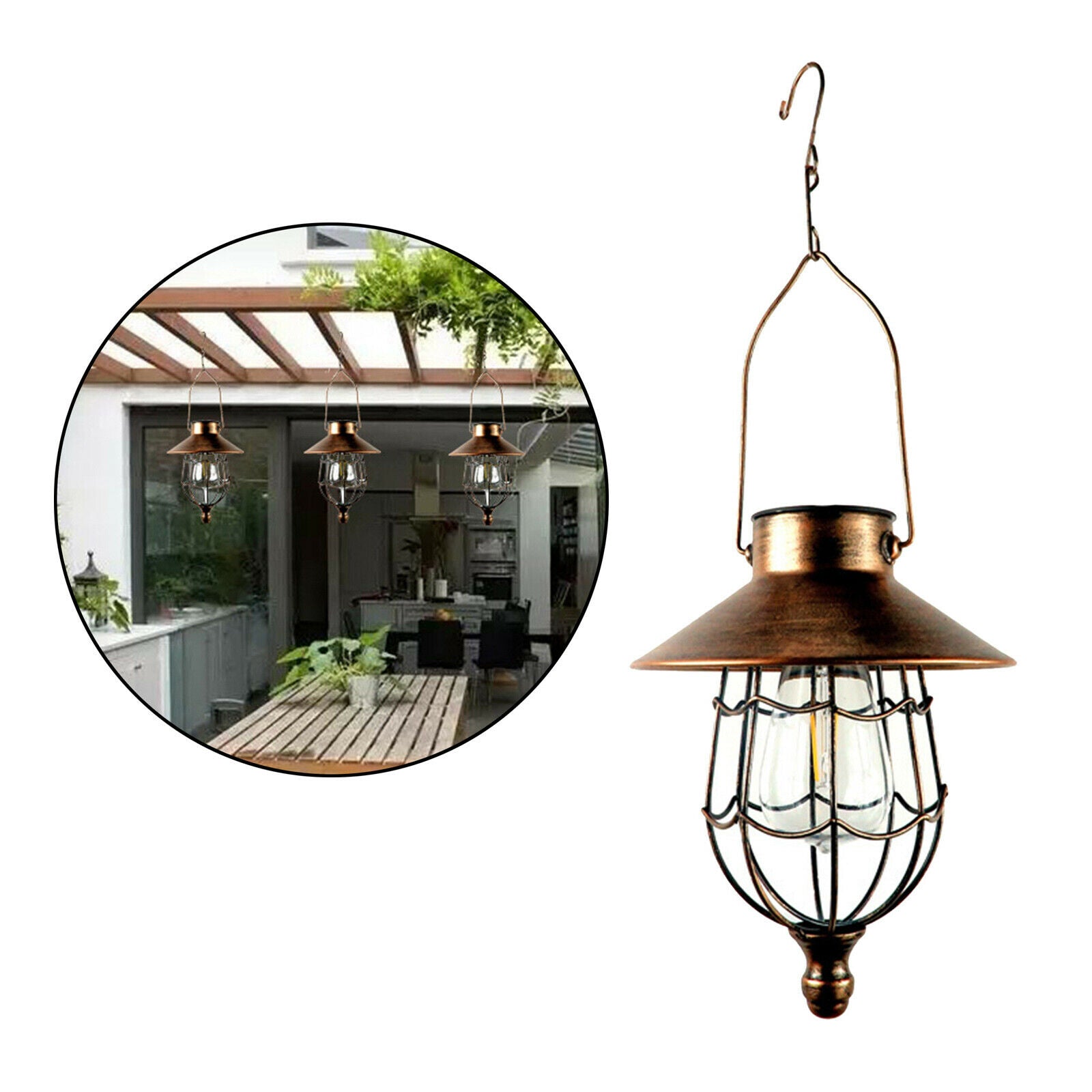Solar Lantern Outdoor Hanging Lamp LED Light Metal for Patio Lawn Decor