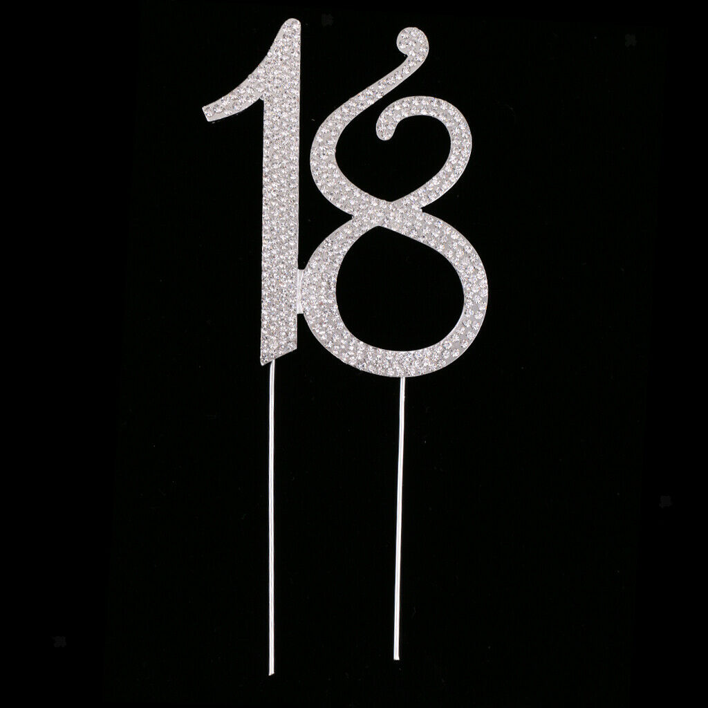 Birthday Number Cake Topper Anniversary Crystal Rhinestones Decorative Cupcake