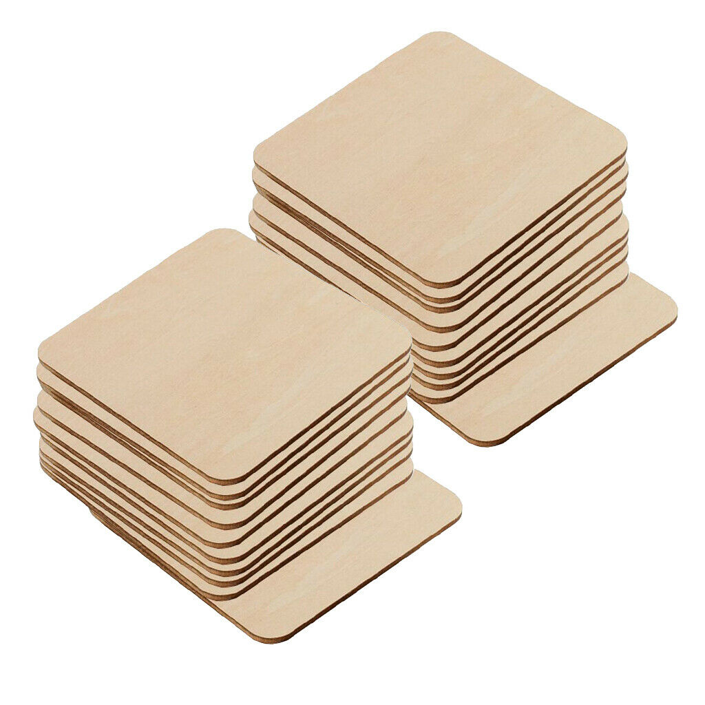 20  Pcs/Set Unfinished Wood Cutouts Square Wooden Pieces Blank for Crafts