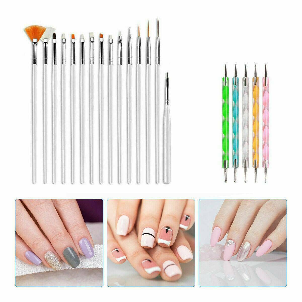 20PCS Gel Nails Art Design Set Dotting Painting Drawing Polish Brushes Pen Tools