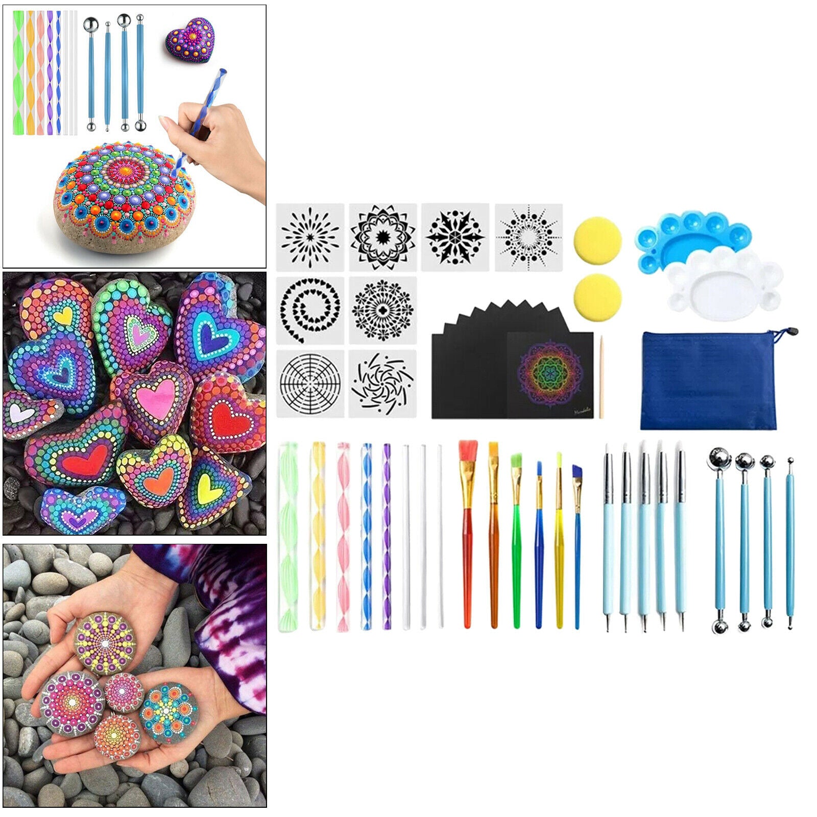 47Pcs Mandala Dotting Tools Rock Painting Kits Art Pen Paint Stencil Brush