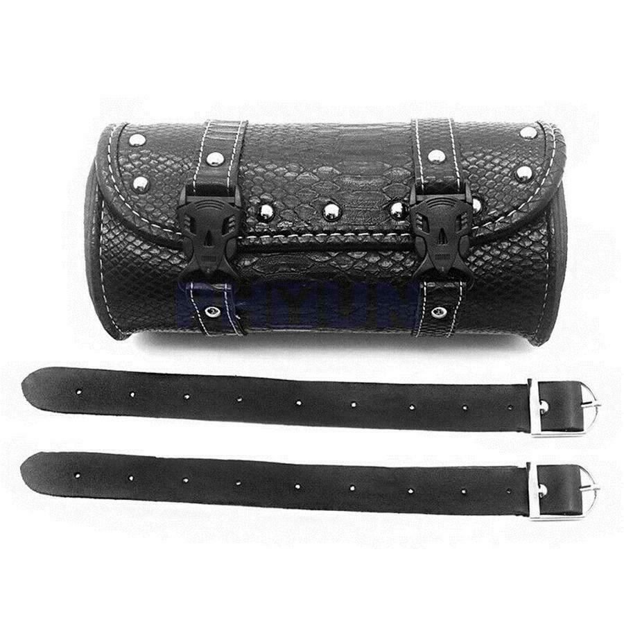 1x Motorcycle Handlebar Fork Roll Barrel Tool Bag Luggage PU Leather Universal