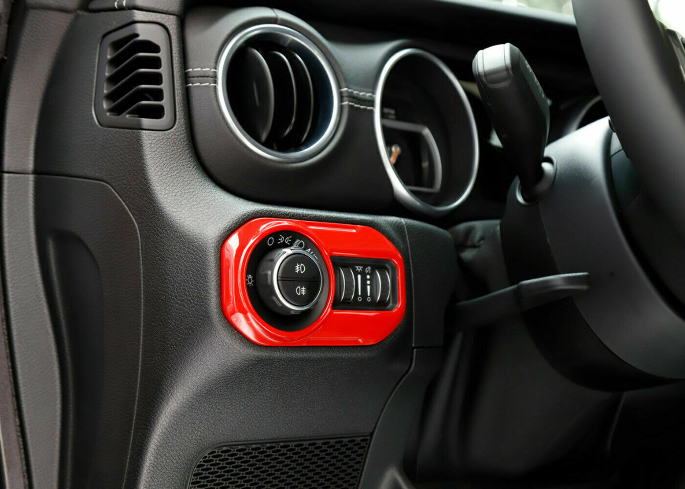 Red Headlight Switch Button Cover Trim Decoration For 2018+ Jeep Wrangler JL JT