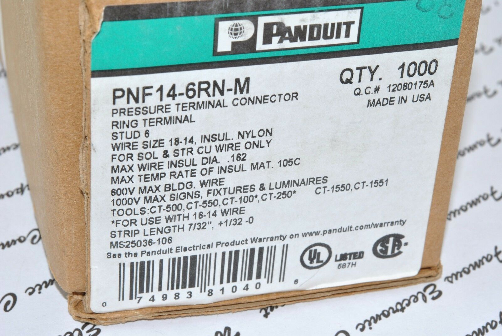 10pcs - PANDUIT PNF14-6RN-M STUD6 WIRE SIZE 18-14 PRESSURE TERMINAL CONNECTOR
