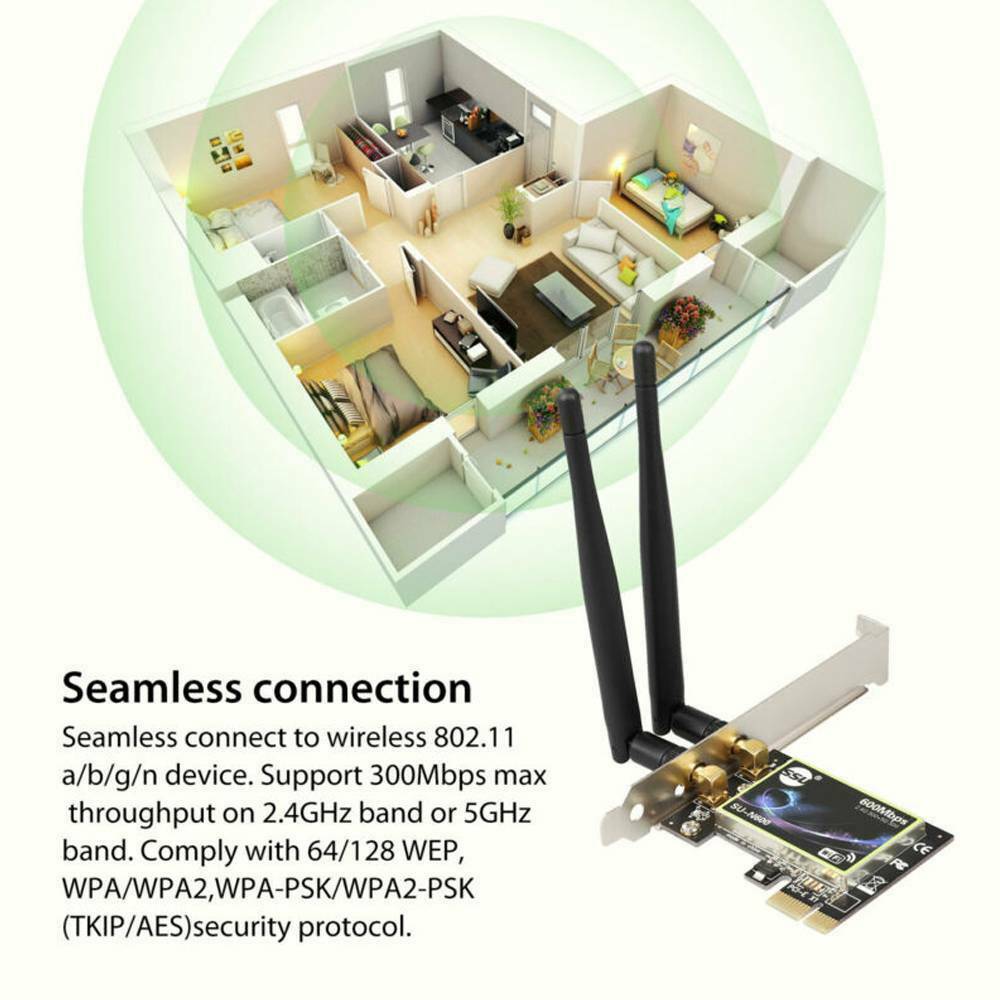 Dual Band 2.4G/5G PCI-E WiFi Wireless Card Adapter 600Mbps for Desktop/Computer!