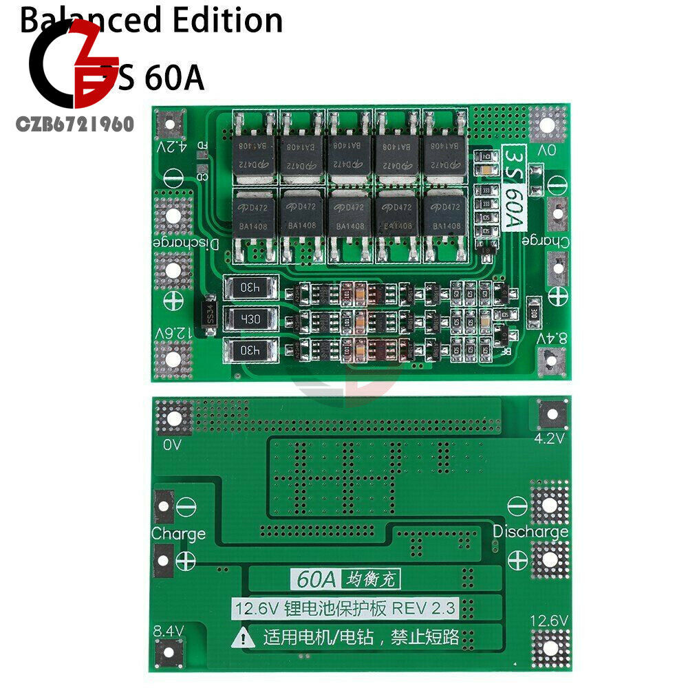 3S 60A 12.6V Li-Ion LiPo Battery BMS 18650 Charger Balanced Protection Board