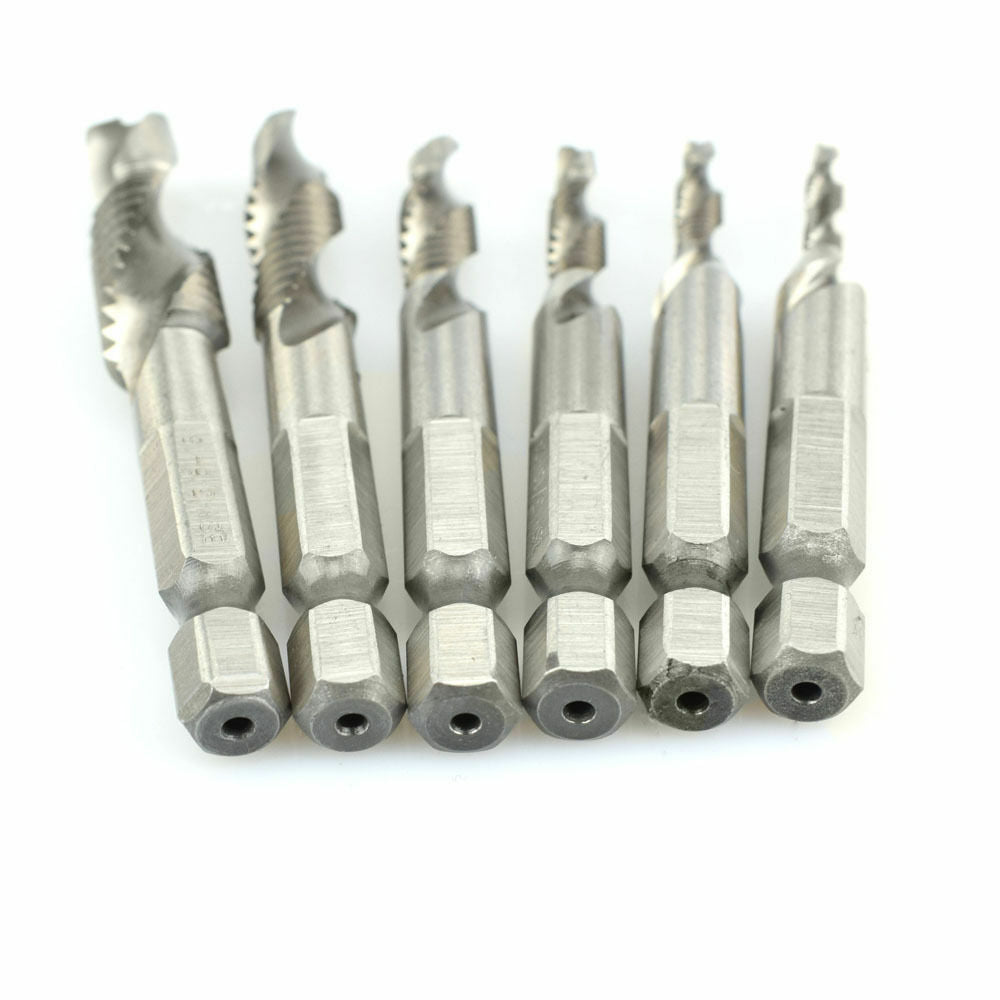 6pcs High Speed Steel Screw Thread Metric Spiral Hand Plug Tap 1/4-3/8'' Tool