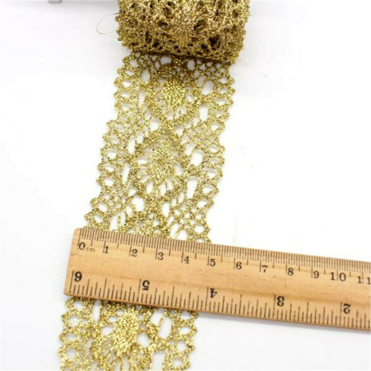 1 Yard Golden Lace Trim Embroidery Wedding Applique Dress Sewing Craft