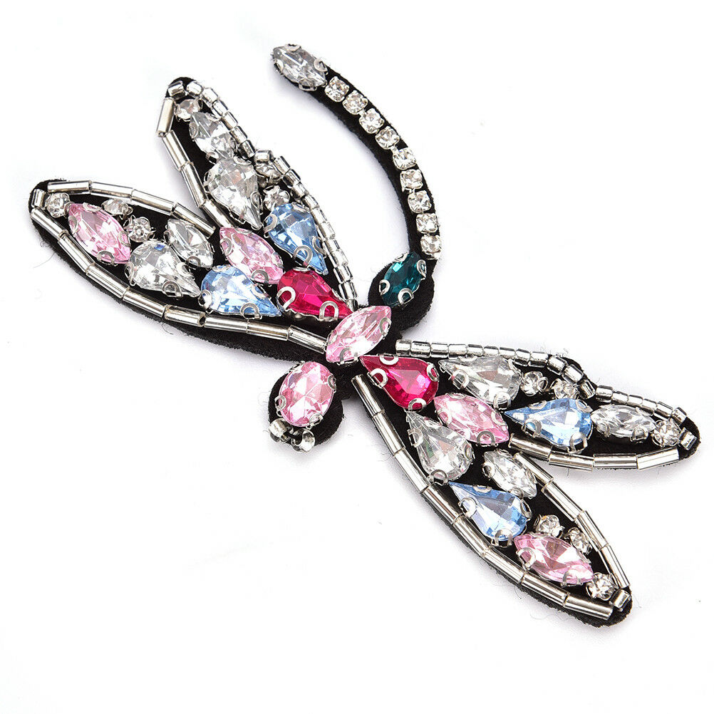 Sequined dragonfly Patch for Clothes Sewing on Rhinestone Beaded Applique.l8