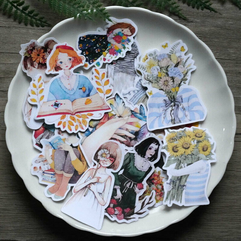 15Pcs Scrapbooking Stickers Flower Girl Diary Phone Case Epoxy Making Decoration