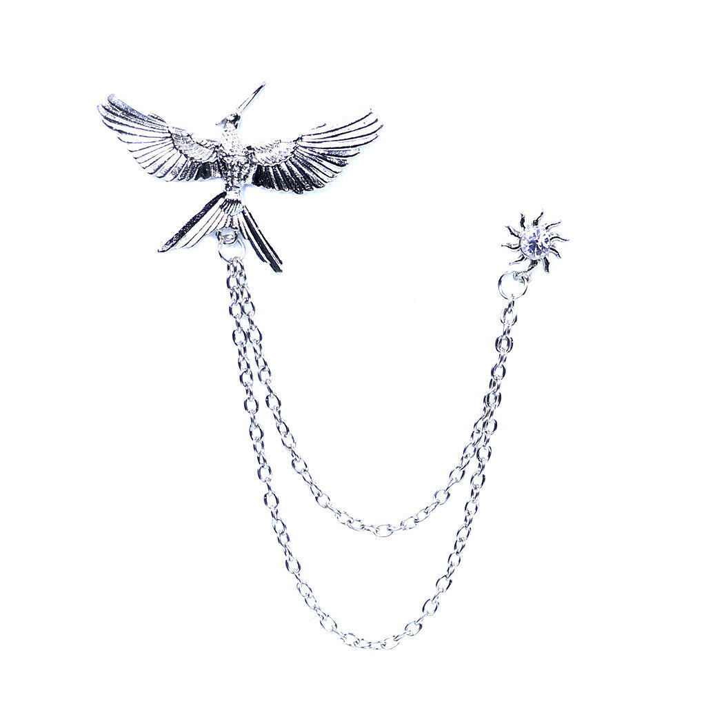 2 Pieces Novelty Flying Eagle Chain Brooch Pin Button, Shirt Neck Collar Tips