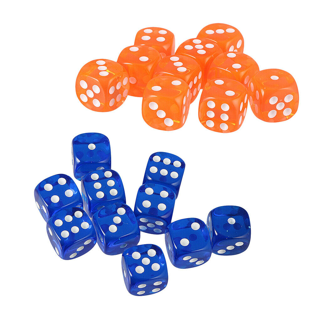 20 Pieces Acrylic Six Sided D6 Dice for TRPG Party Board Game Toys