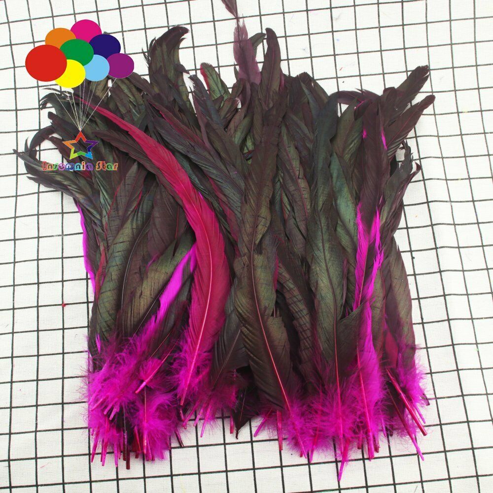 Rose red dyeing 100 Pcs 12-14 Inch/ 30-35 cm Cock Chicken Tail natural Feathers