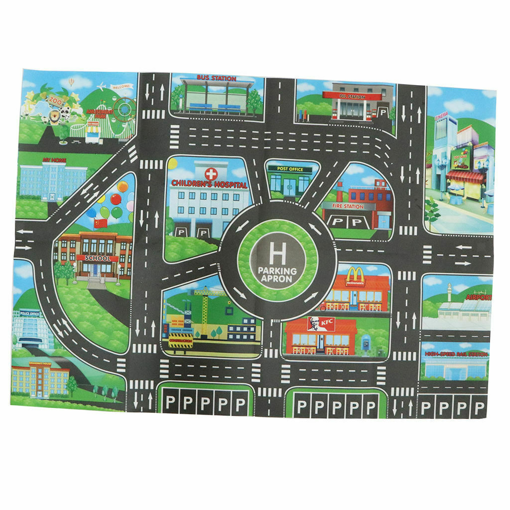 83x58cm City Play Mat Roads Car Trucks Train Pretend Game Developmental Toys