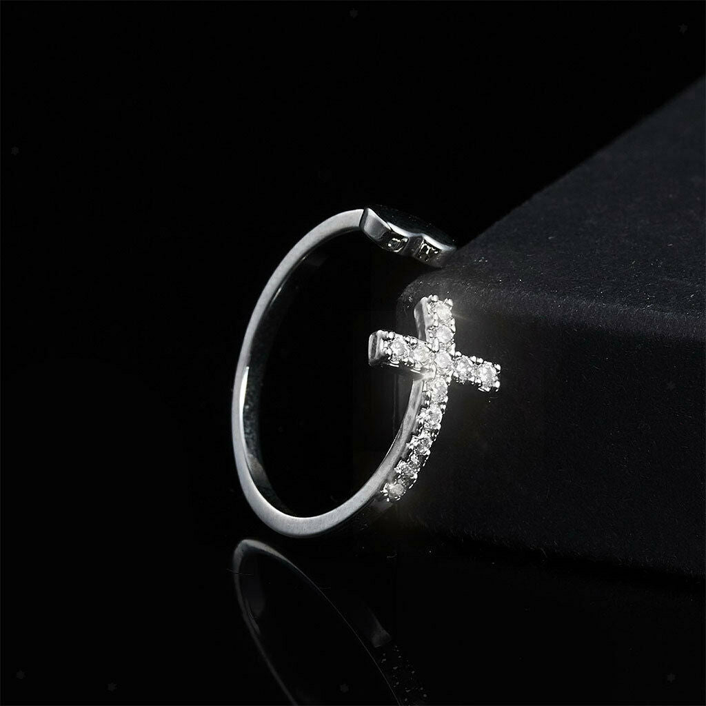 Cross Heart Rings Rhinestone Fashion Opening Rings Jewelry for Women Girls