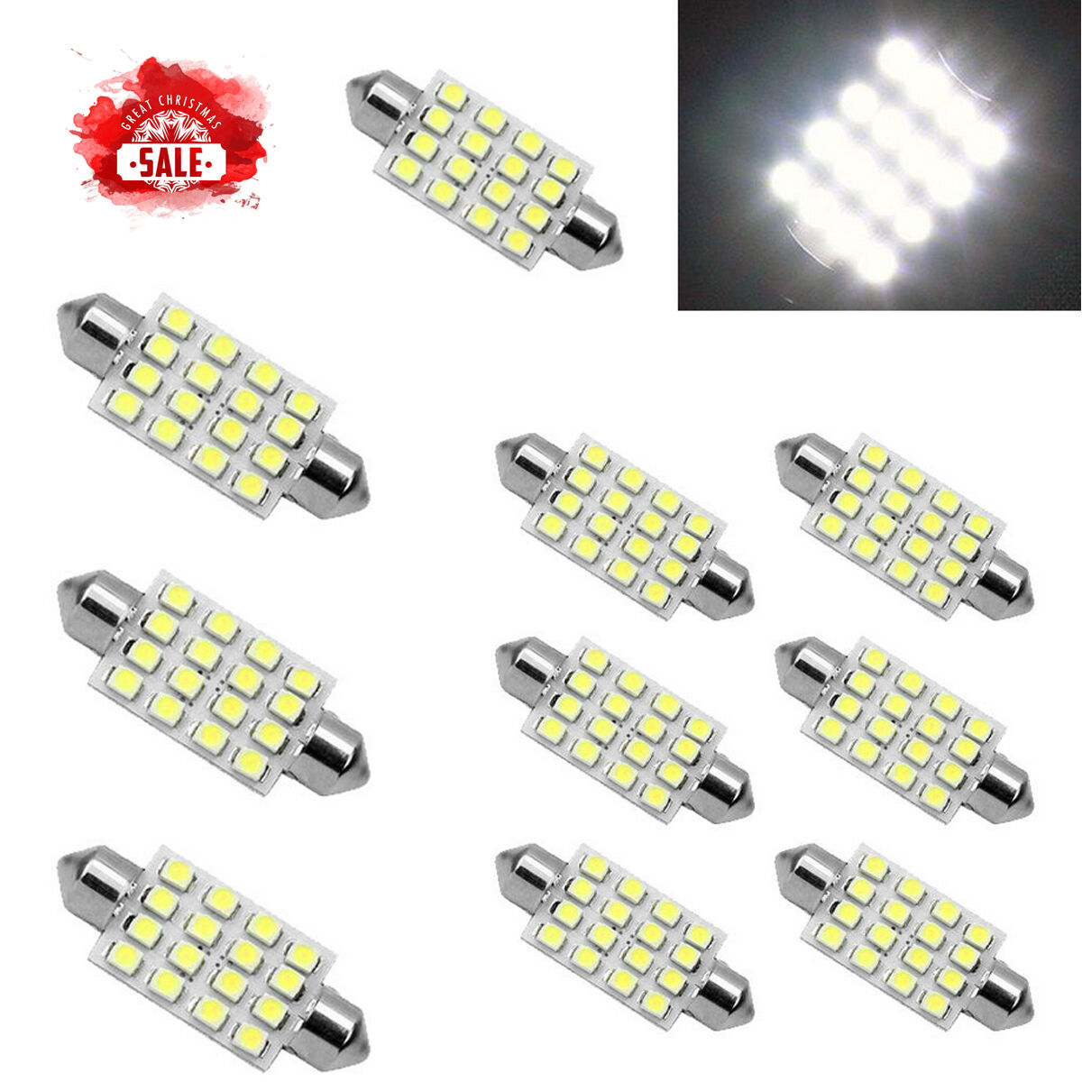 3PCS white 42mm 16SMD Car LED Festoon Dome Map Interior Cargo Light Bulbs 578