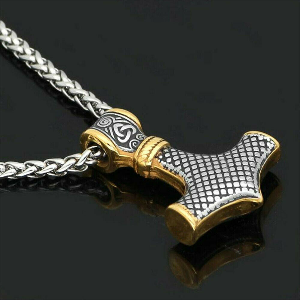 Men's Norse Viking Stainless Steel Chain&Thor hammer Mjolni Pendant Necklace