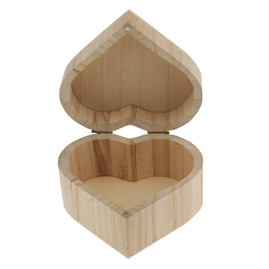 Heart Design Unfinished Wooden Jewelry Gift Box for Kids DIY Craft Toys
