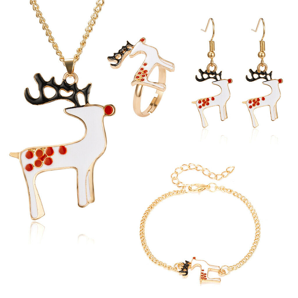 Christmas Jewelry Set Necklace Rings Bracelets Earring Decors Christmas Elk