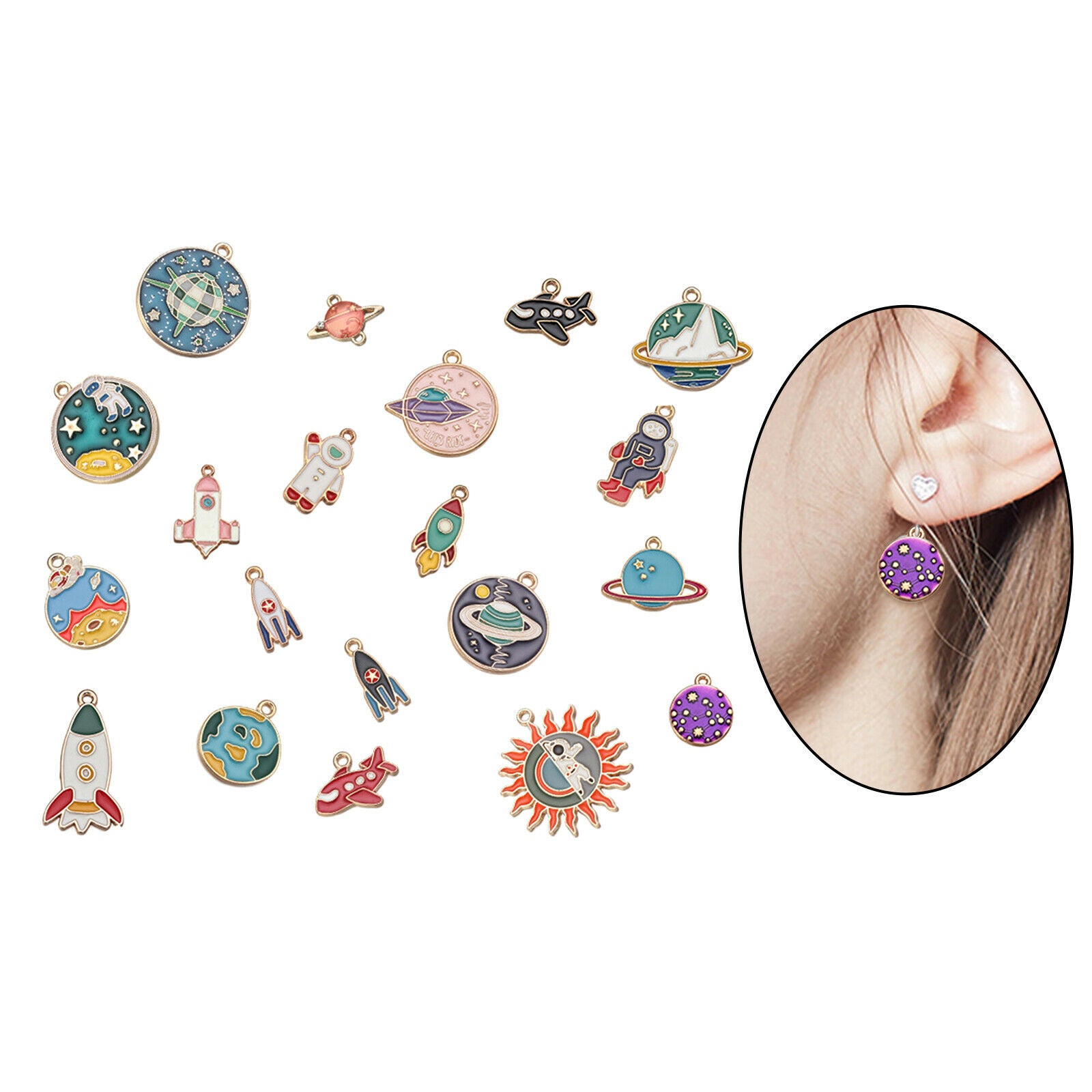 20pcs Cute Charms Space Colors Pendants for DIY Key Rings Jewelry Making