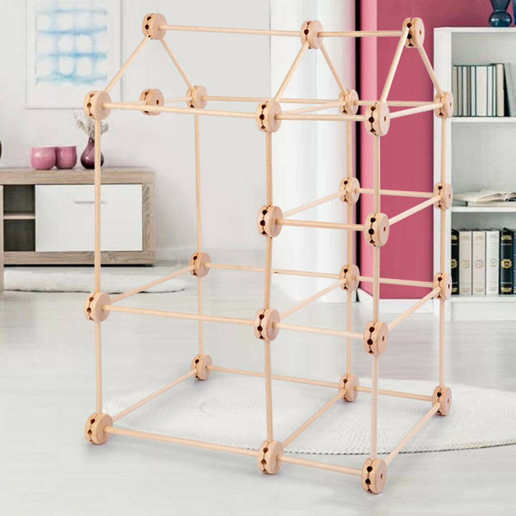 60x Fort Building Kit Wood Construction Toys Set DIY Develop Imagination