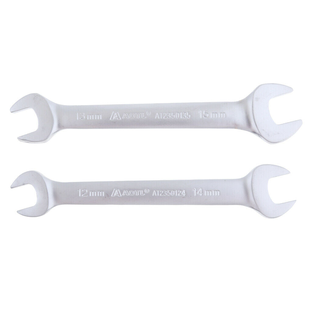2 Pieces Double Head Open End Wrench Metric 12mm x 14mm and 13mm x 15mm