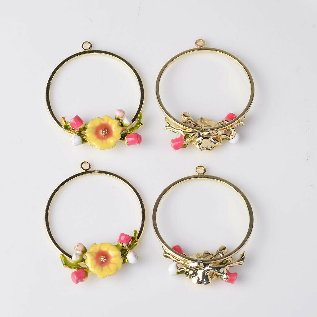 4pc Charms Flower Pendant Beads Necklace Jewellery Making Enamel Earrings