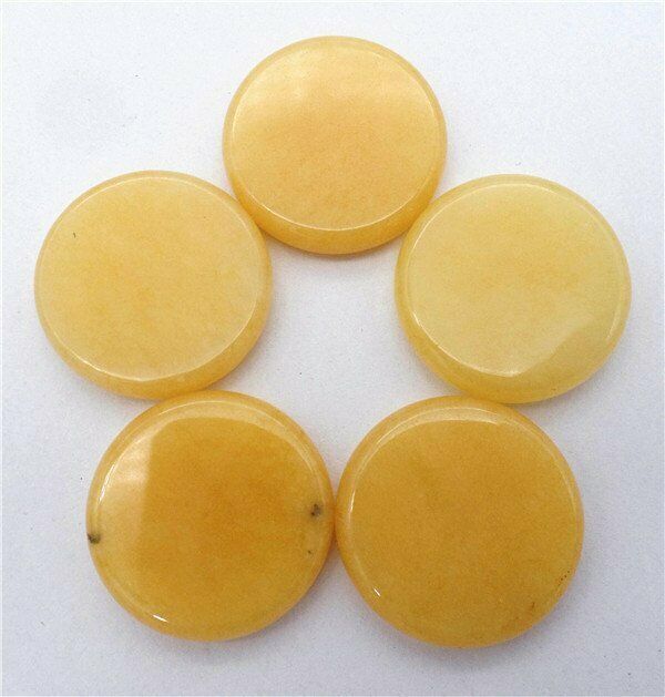 5Pcs 25x6mm Natural Yellow Jade 7 Chakra Symbol Healing Reiki Stone HH7696
