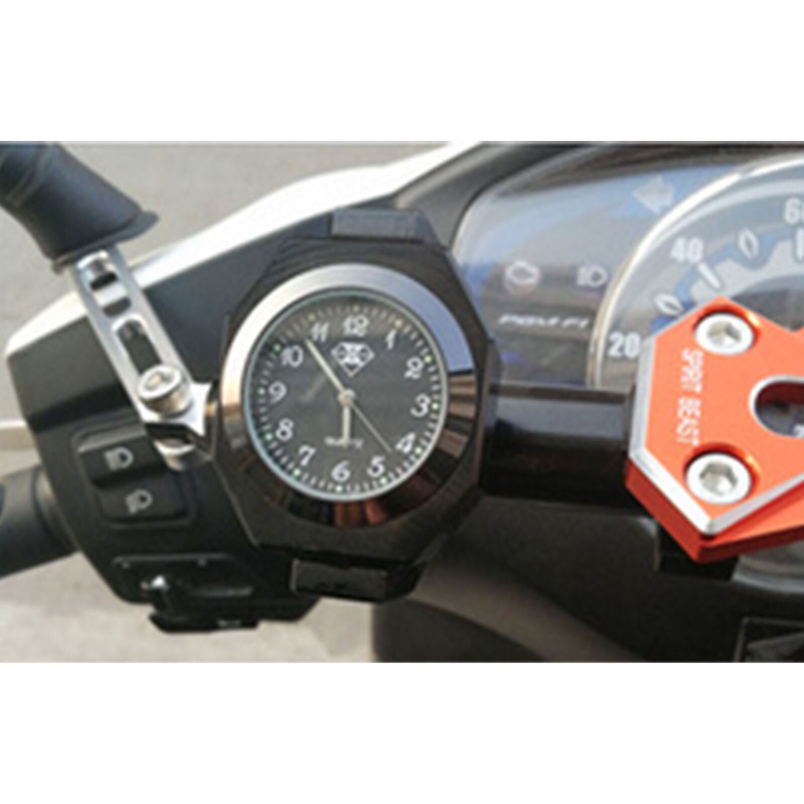 Black Aluminum Motorcycle Handlebar Watch Thermometer Time Clock Temp Night View