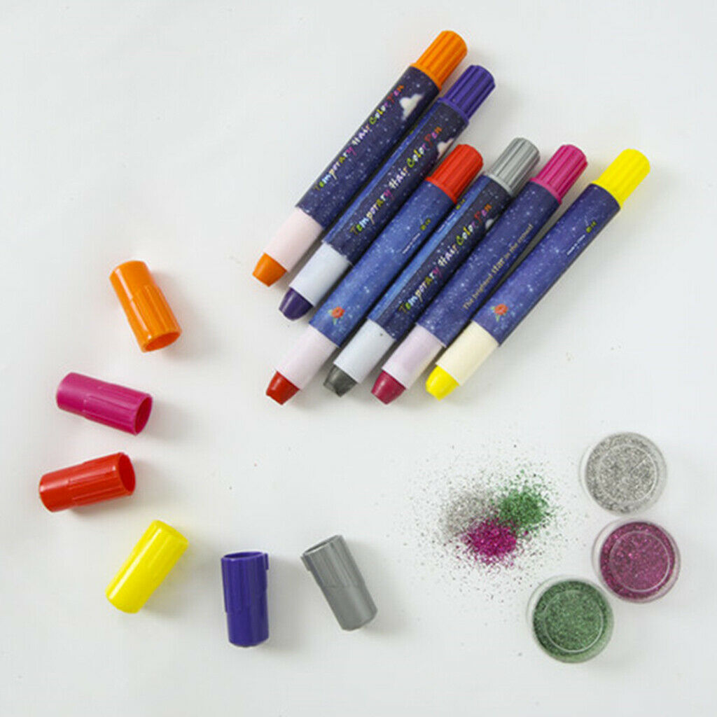 Home Hair Chalk Pens Women Gift Washable Bright Non-Toxic Kit w/ 3 Glitters