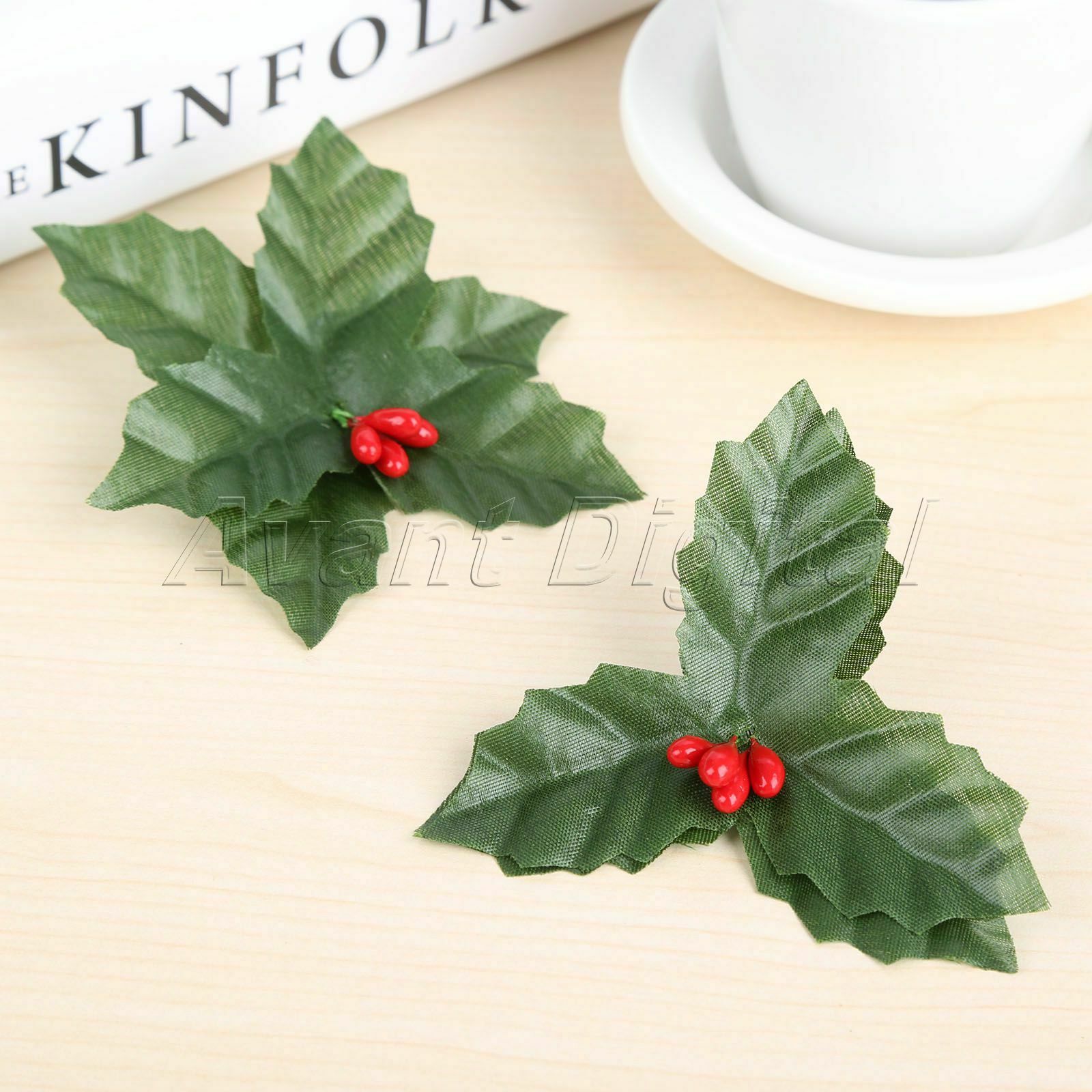 Decoration Artificial Leaf Mini Holly Berries Christmas Flower Silk Leaves 10Pcs