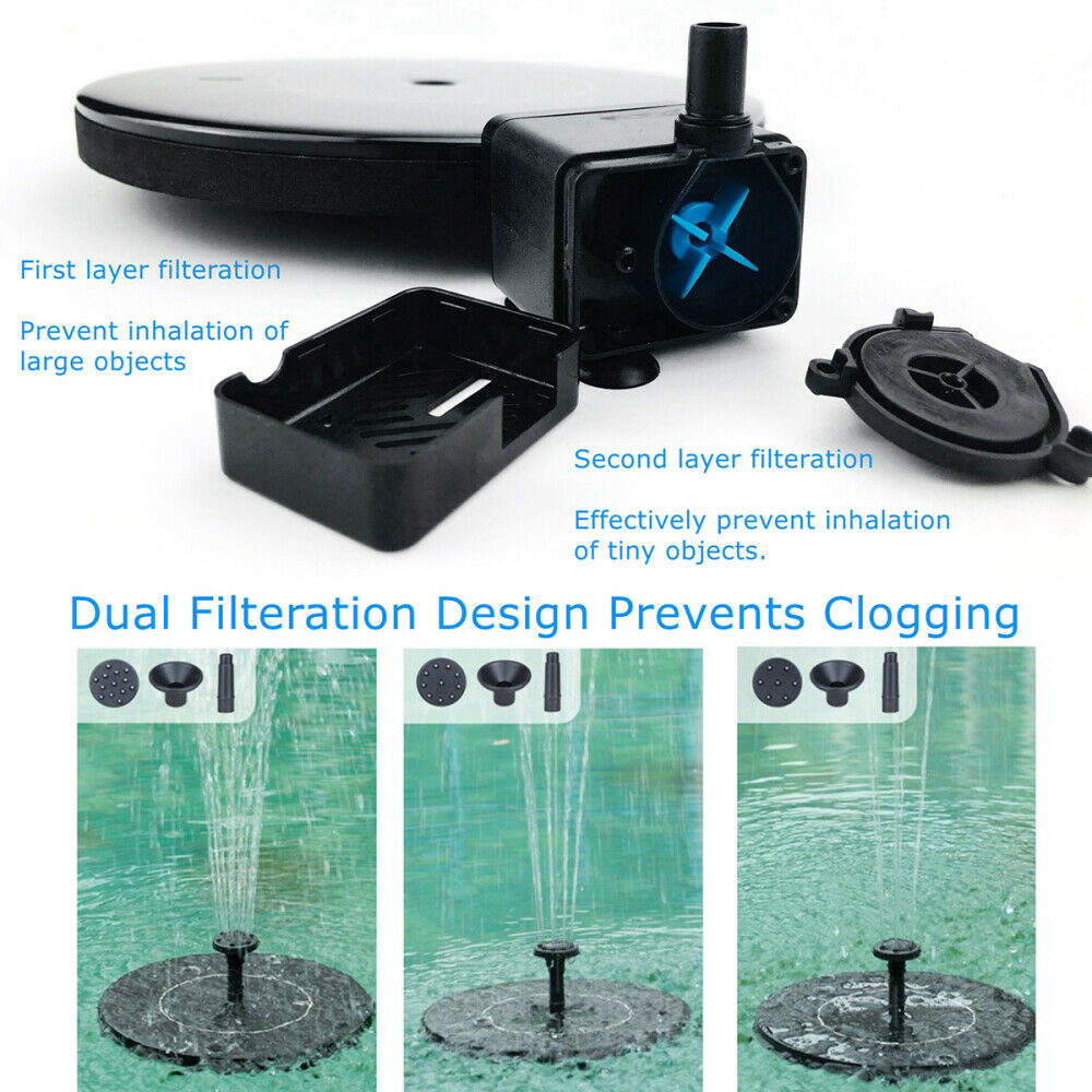 Solar Powered Bird Bath Fountain Water Pump Floating Outdoor Pond Garden Patio