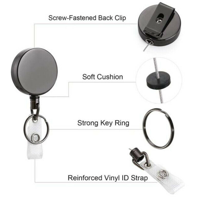 1pc Retractable Badge Holder Reel Name Card Keychain Metal ID Belt Clip KeyrBDA