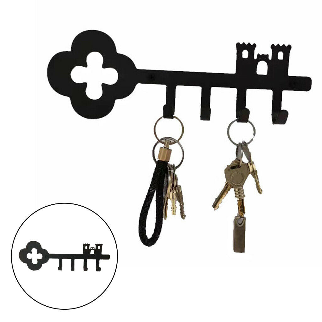 Metal Key Hanger 4 Hooks Rack Wall Mounted Decorative Storage Decor Black