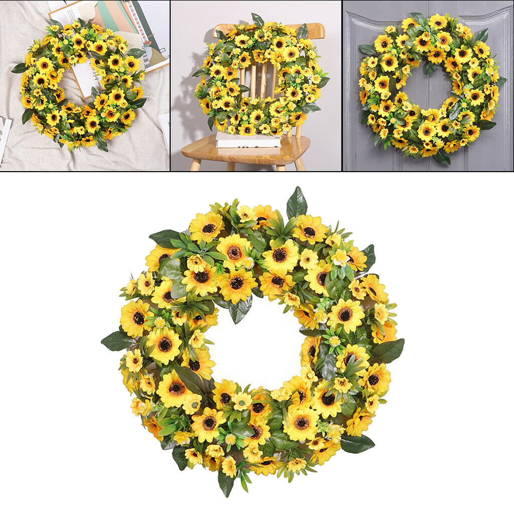 Artificial Sunflower Wreath 20'' Welcome Lifelike Garland Wreath Decoration