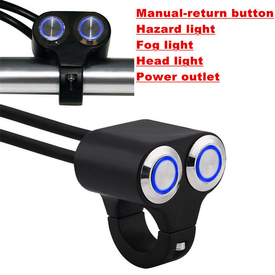 Motorcycle Handlebar Switch Headlight Hazard Fog Light ON/OFF Blue LED Aluminum