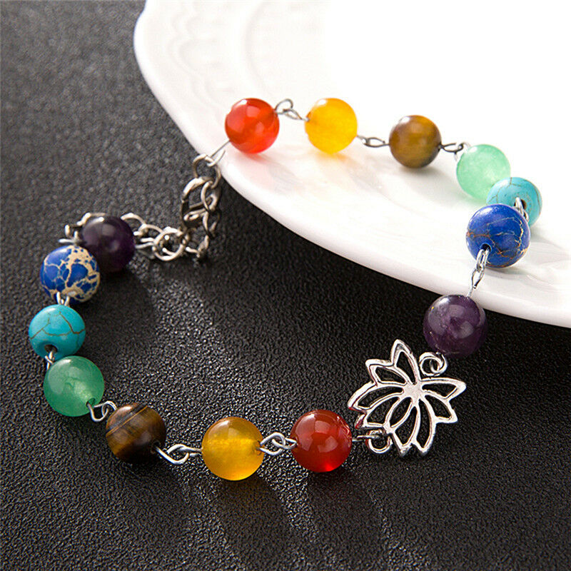 Women Bohemia Colorful Beads Bracelet Energy Yoga Lotus Pendant Anklet Cha.l8