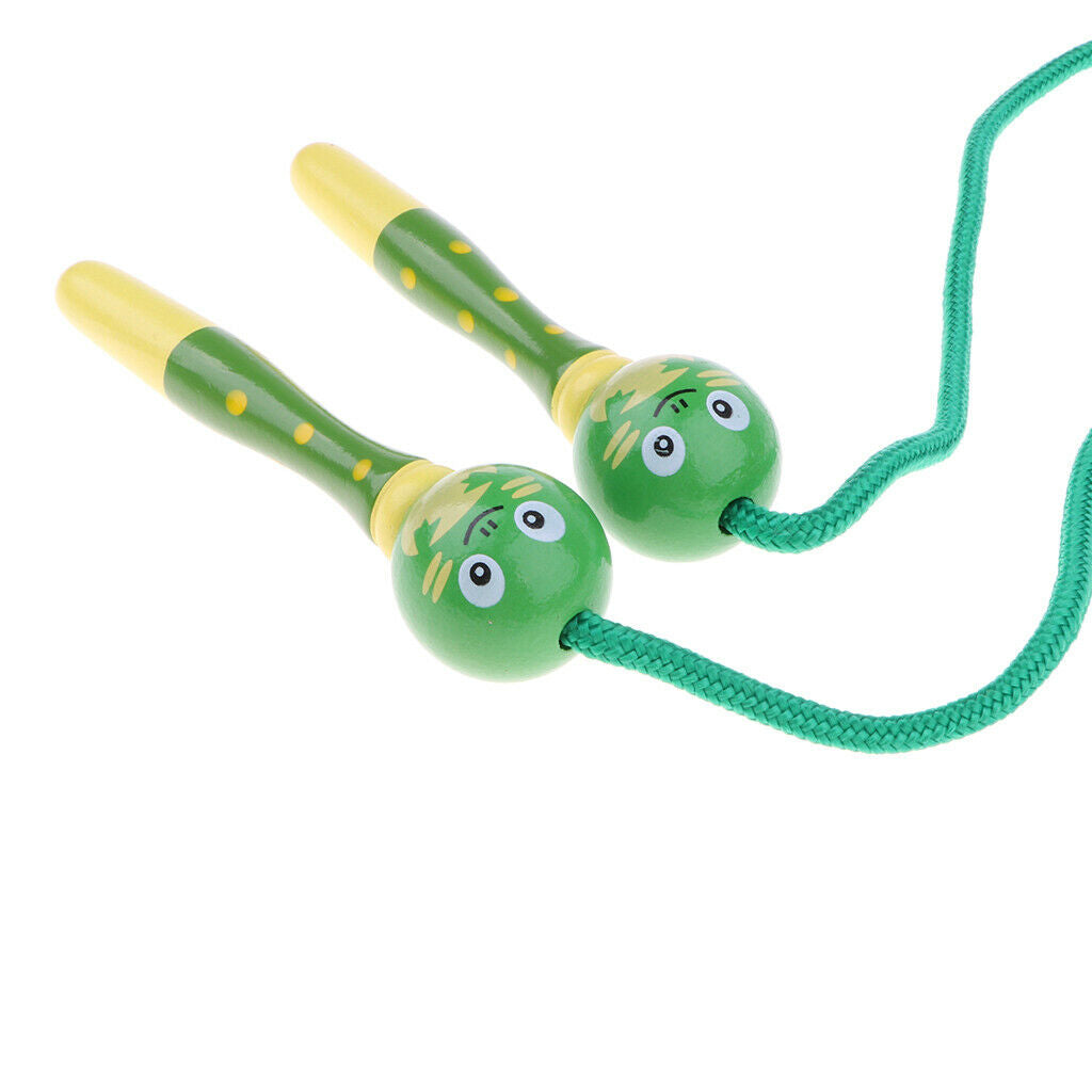 Kids Wooden Colorful Jump Rope With Cartoon Figures Handles, Child Outdoor